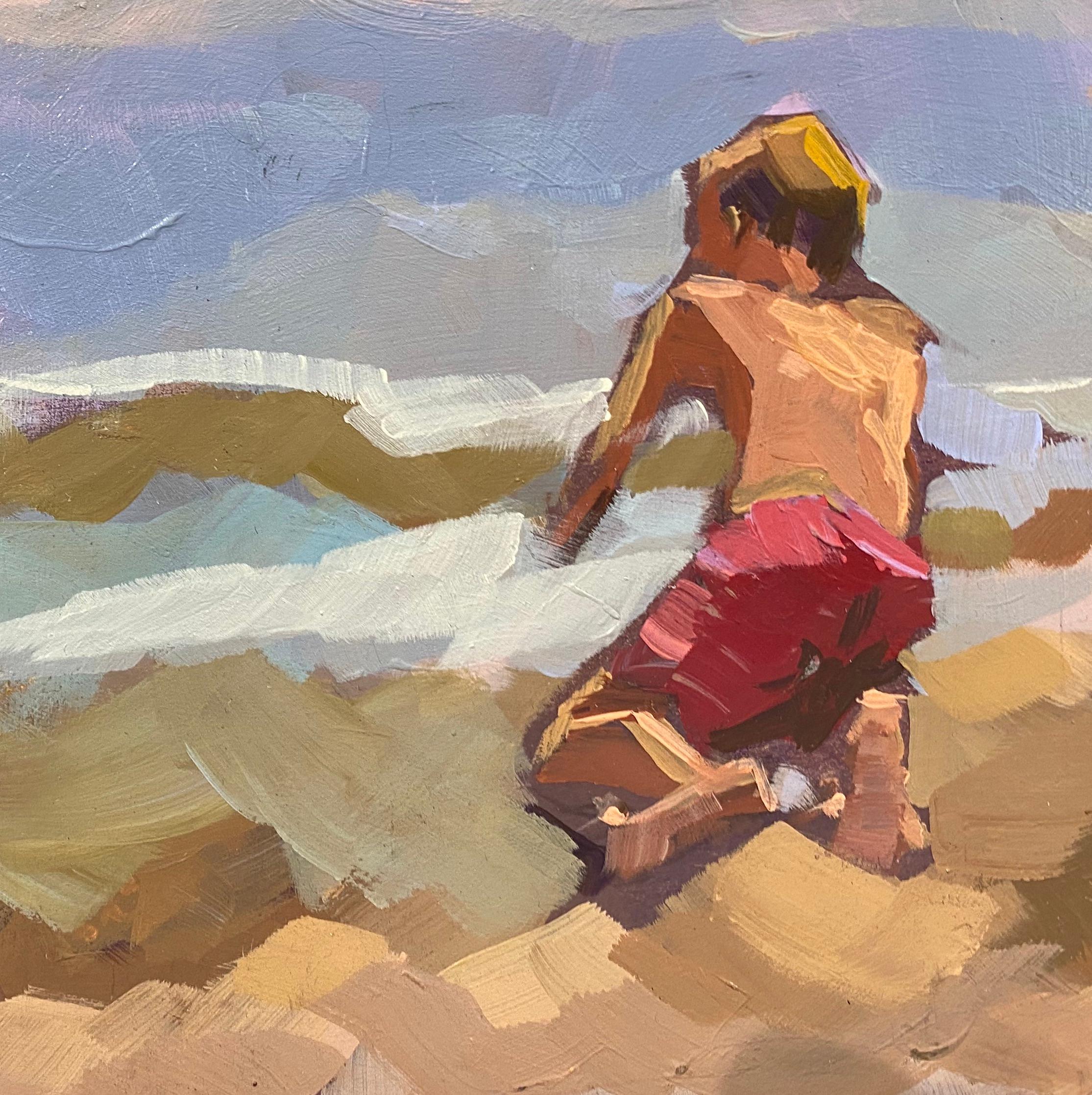 Beach Boys- 21st Century Contemporary Painting of boys playing on the beach For Sale 14