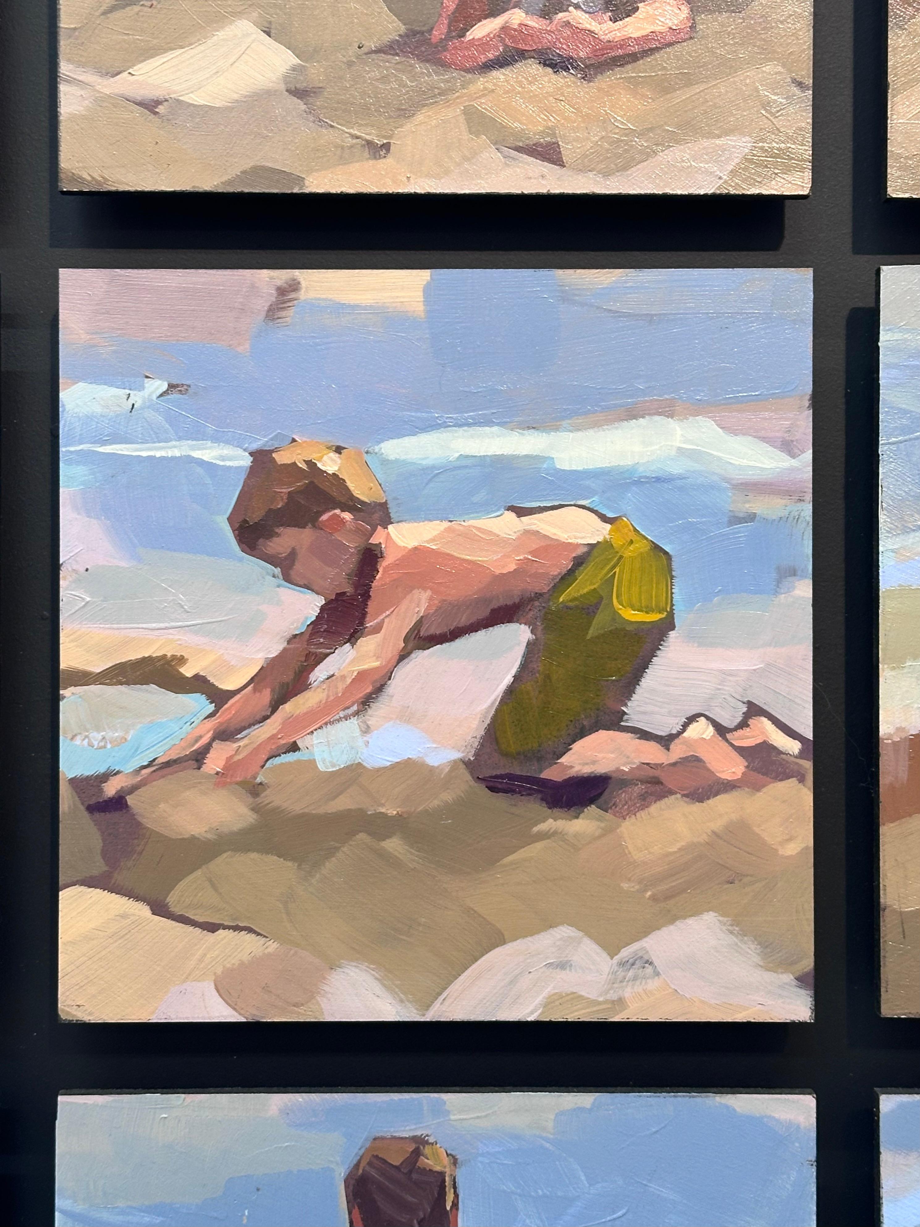 Beach Boys- 21st Century Contemporary Painting of boys playing on the beach For Sale 3