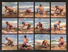 Beach Boys - Peinture contemporaine du 21e siècle représentant des garçons jouant sur la plage