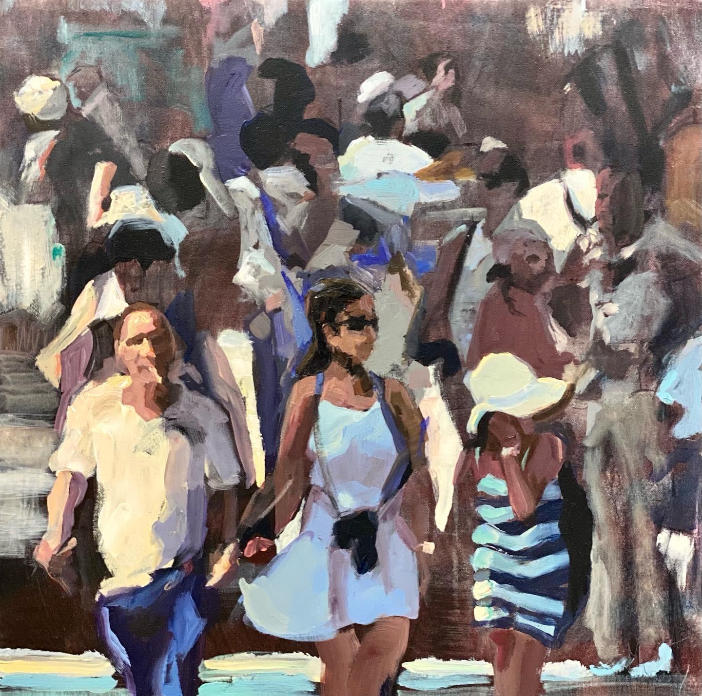 Crossroads - 21st Century Contemporary Painting of walking crowd 1