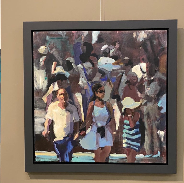 Crossroads - 21st Century Contemporary Painting of walking crowd For Sale 5
