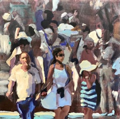 Crossroads - 21st Century Contemporary Painting of walking crowd