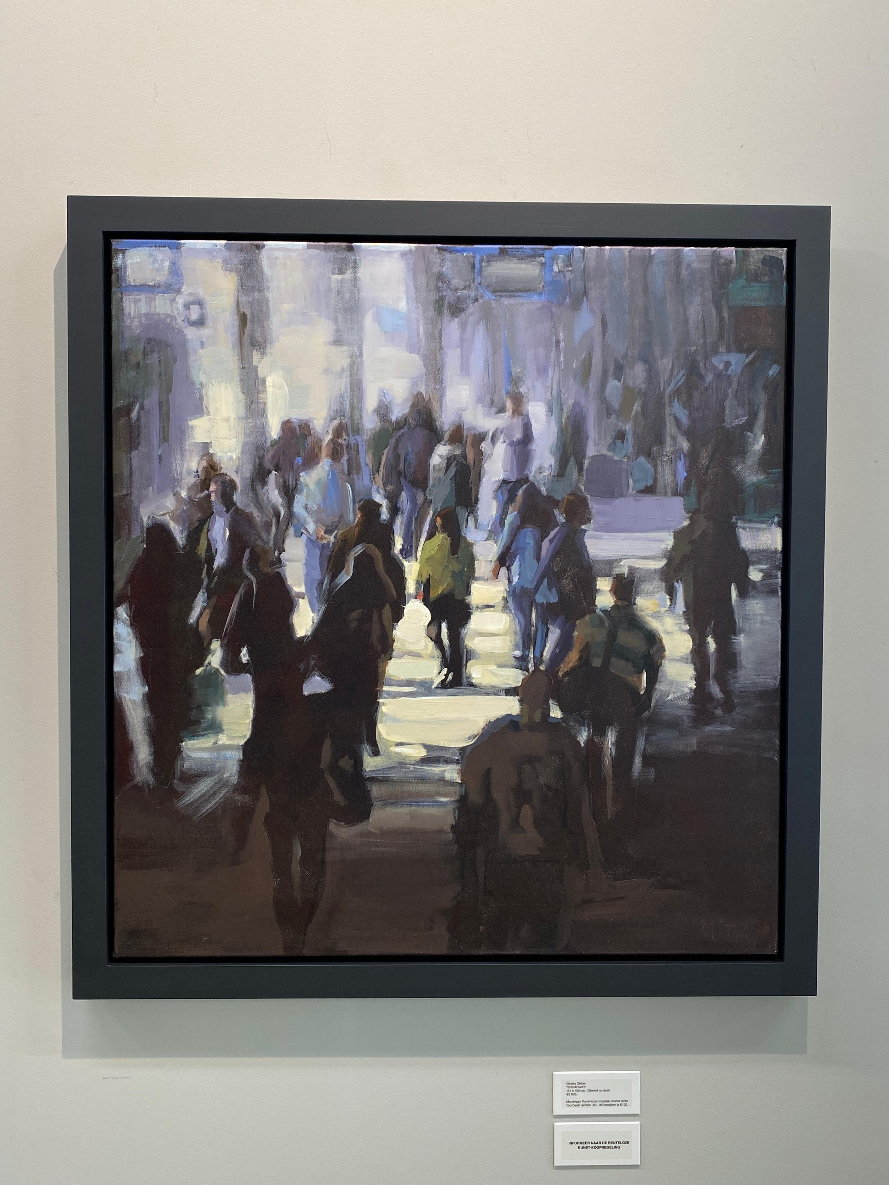 Crowd - 21st Century Contemporary Painting of a walking crowd - Black Figurative Painting by Mitzy Renooy
