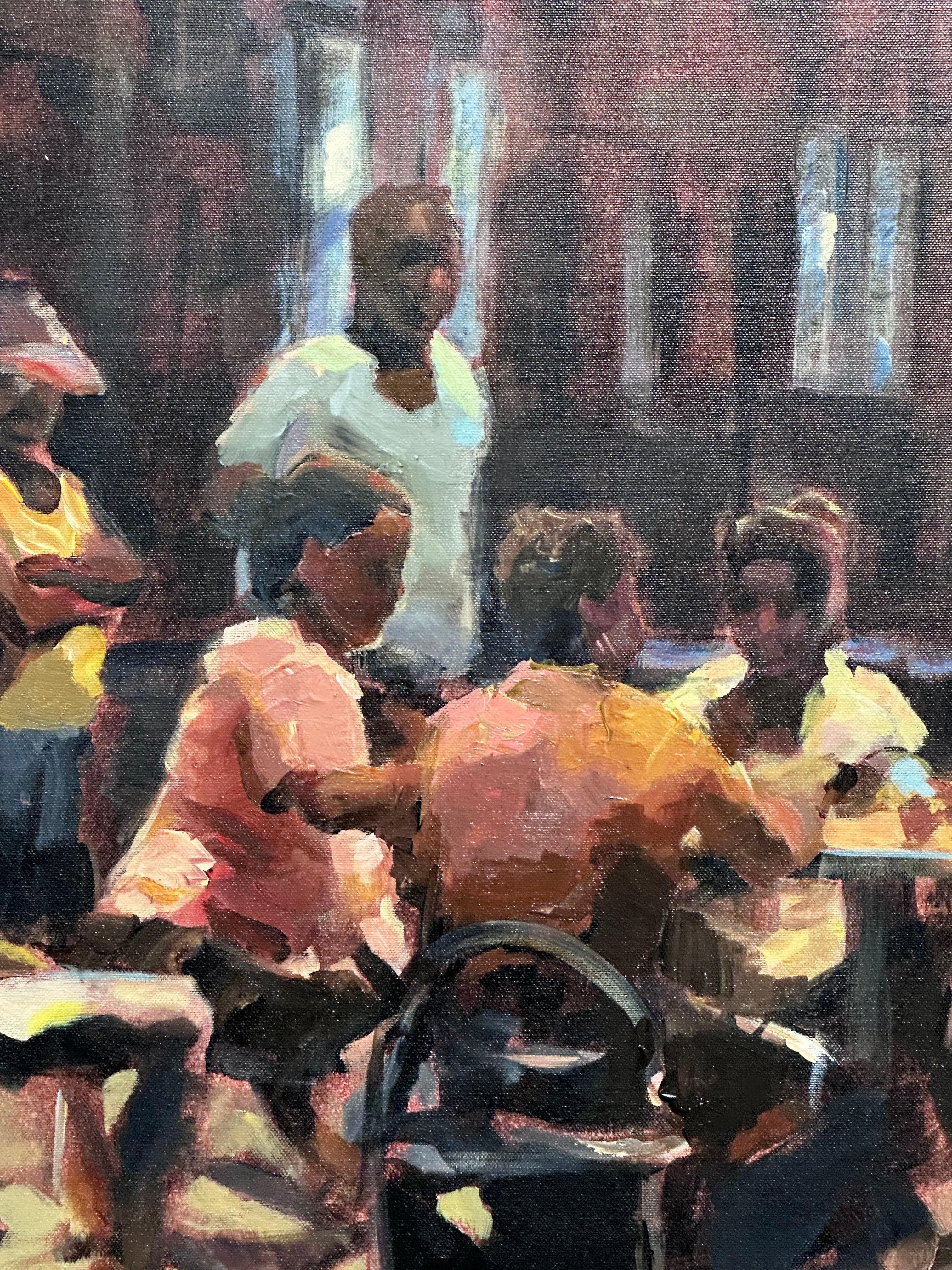 Cuban Games- 21st Century Contemporary Painting, of a group of people playing For Sale 2