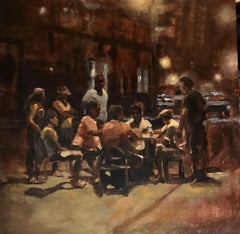 Cuban Games- 21st Century Contemporary Painting, of a group of people playing