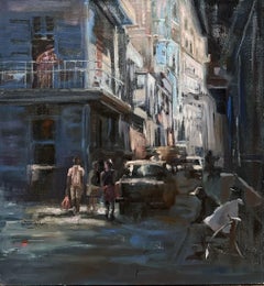 Cuban Street- 21st Century Contemporary Painting, of a group of people playing