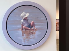 Hanging- A- Round- 21st Century Contemporary Painting of a girl on the beach