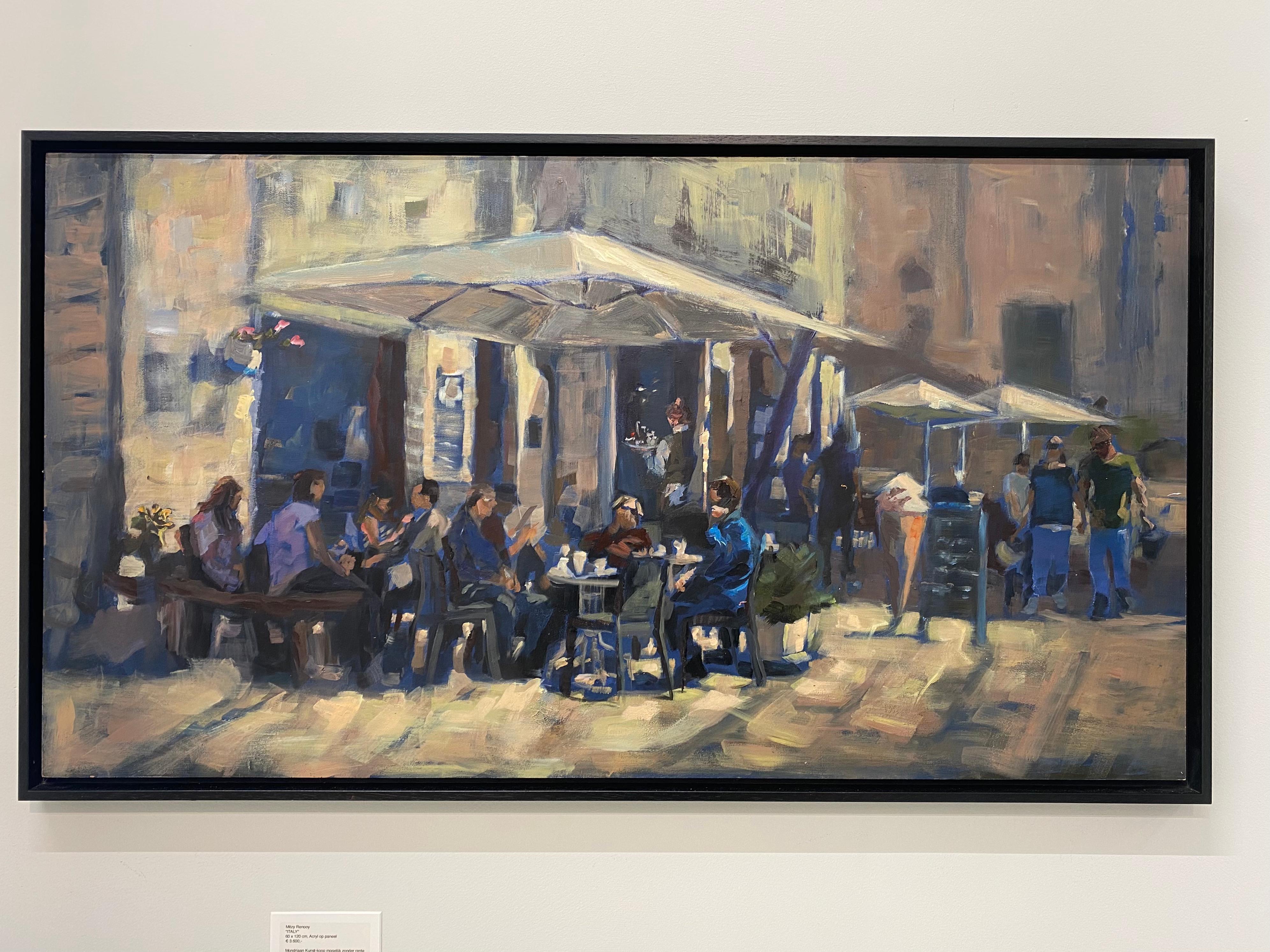 This spheric painting of a sunny terras in  Italy is made by Dutch artist Mitzy Renooy.

Her well-performed yet loose touch allows light on the places that matter. With this she shows the essence of the work without being compelling. During the