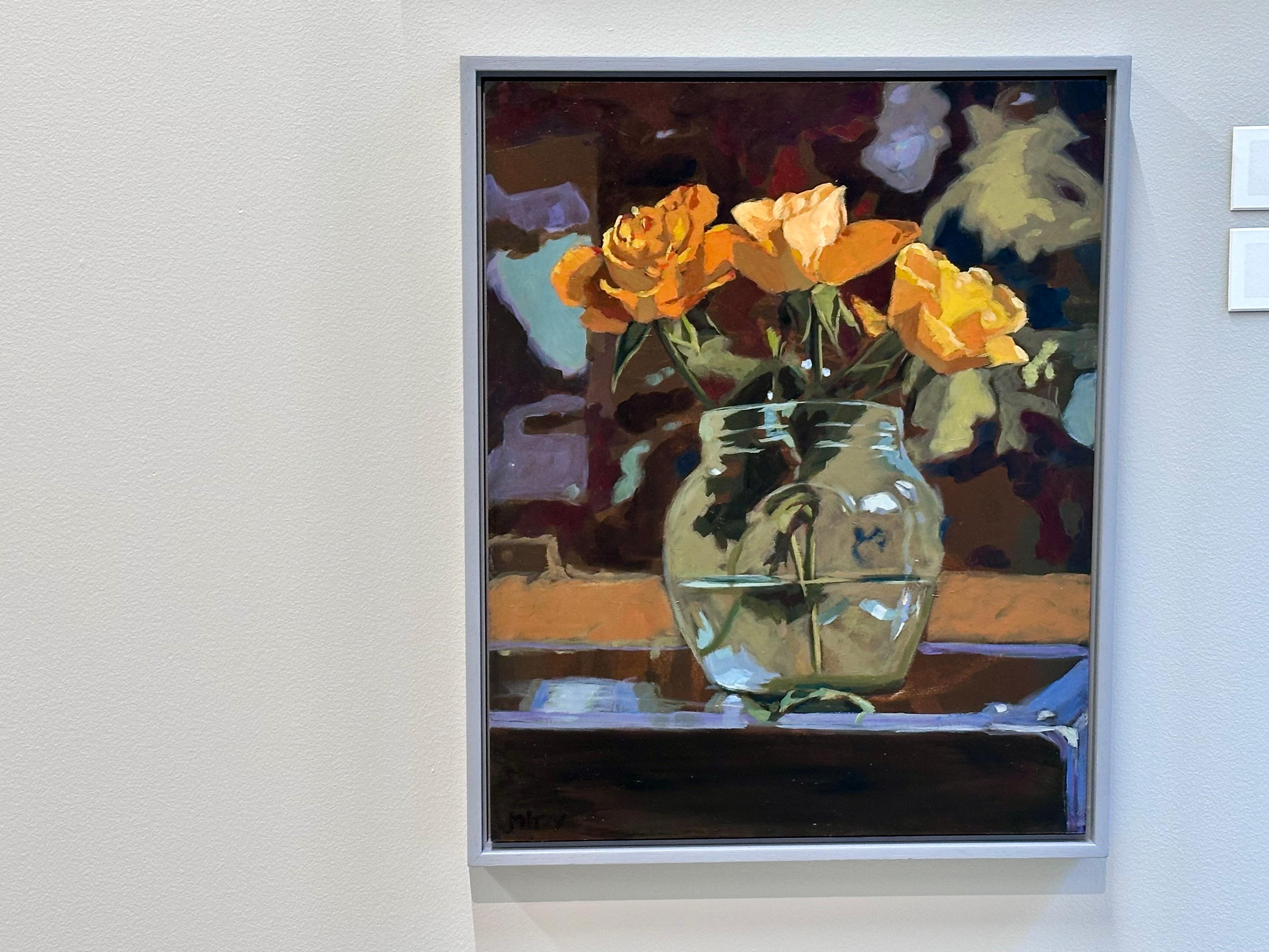Orange Roses- 21st Century flower painting with yellow roses - Contemporary Painting by Mitzy Renooy