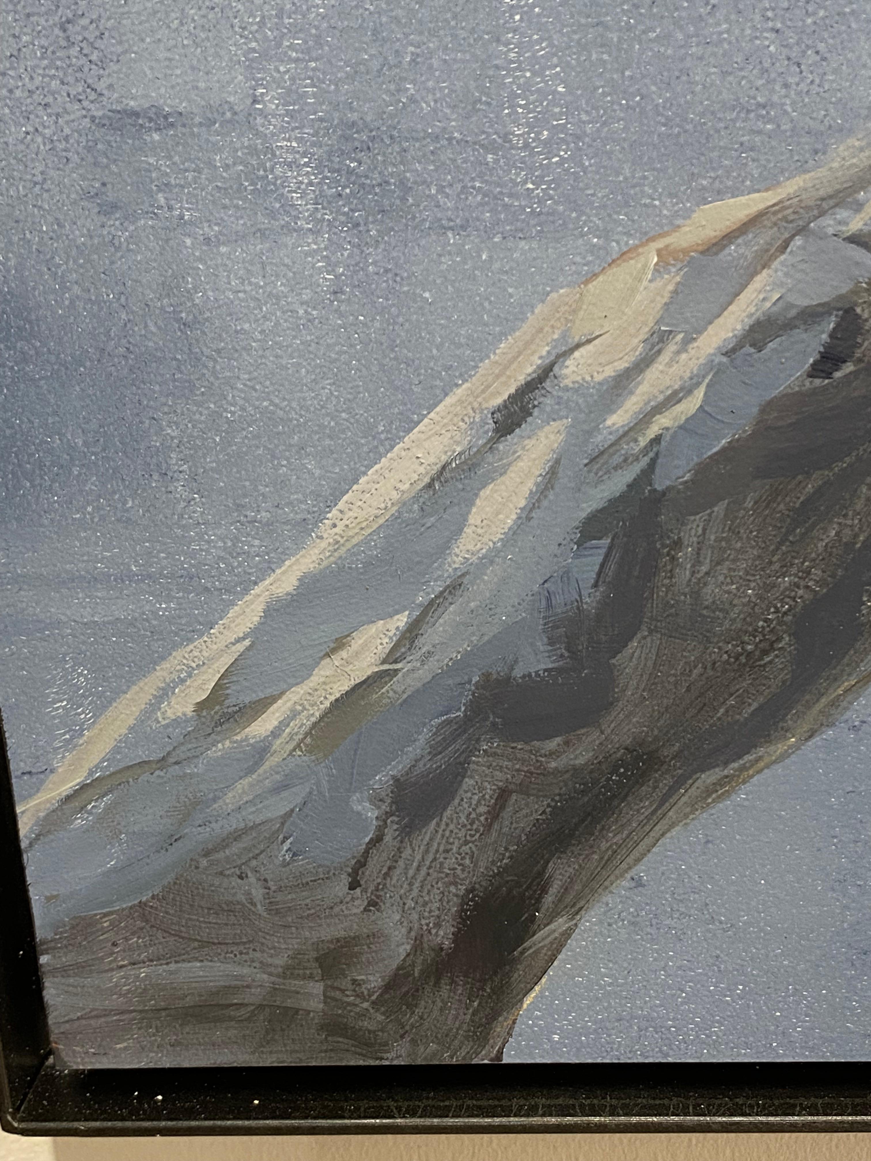 Passo dopo passo - Pittura contemporanea del 21° secolo di un ragazzo in piedi su un tronco in vendita 2