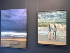 The Sea- 21st Century Contemporary Painting of two girls standing on the beach