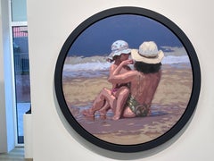 Juntos de nuevo- Pintura Contemporánea del Siglo XXI, madre con hijo en una playa