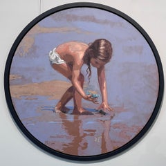 The - Peinture contemporaine du 21e siècle, une fille jouant sur la plage