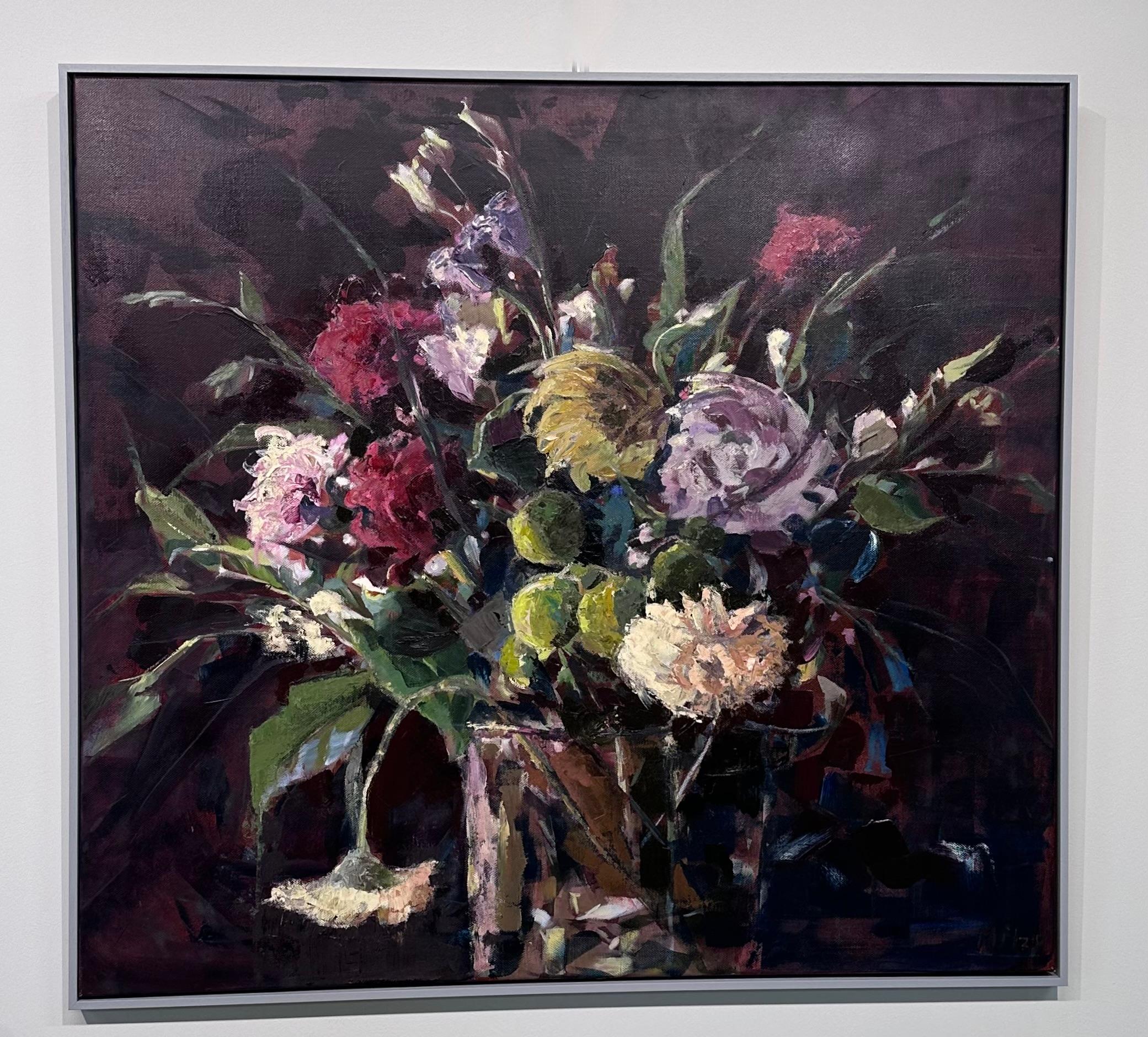 Mitzy Renooy
Wild Flowers
110 x 120 cm
Frame included in price, size with frame: 115 x 125 cm

Dutch artist Mitzy Renooy, a former camera woman for national television, did follow art academy to learn to paint in an own style. Her education was a