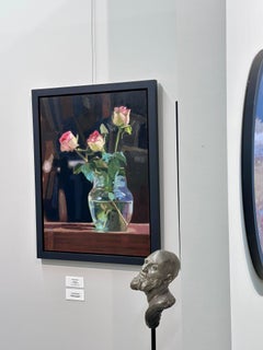 Three Roses- 21st Century Contemporary Painting, of three roses in a vase