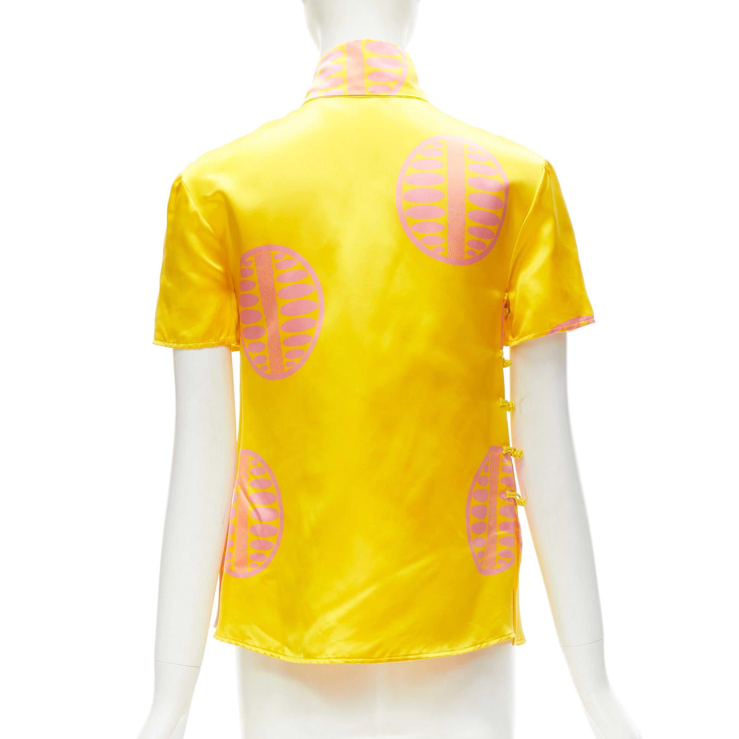 MIU MIU 100% silk yellow pink print Chinoiserie button cheongsam shirt IT38 XS 1