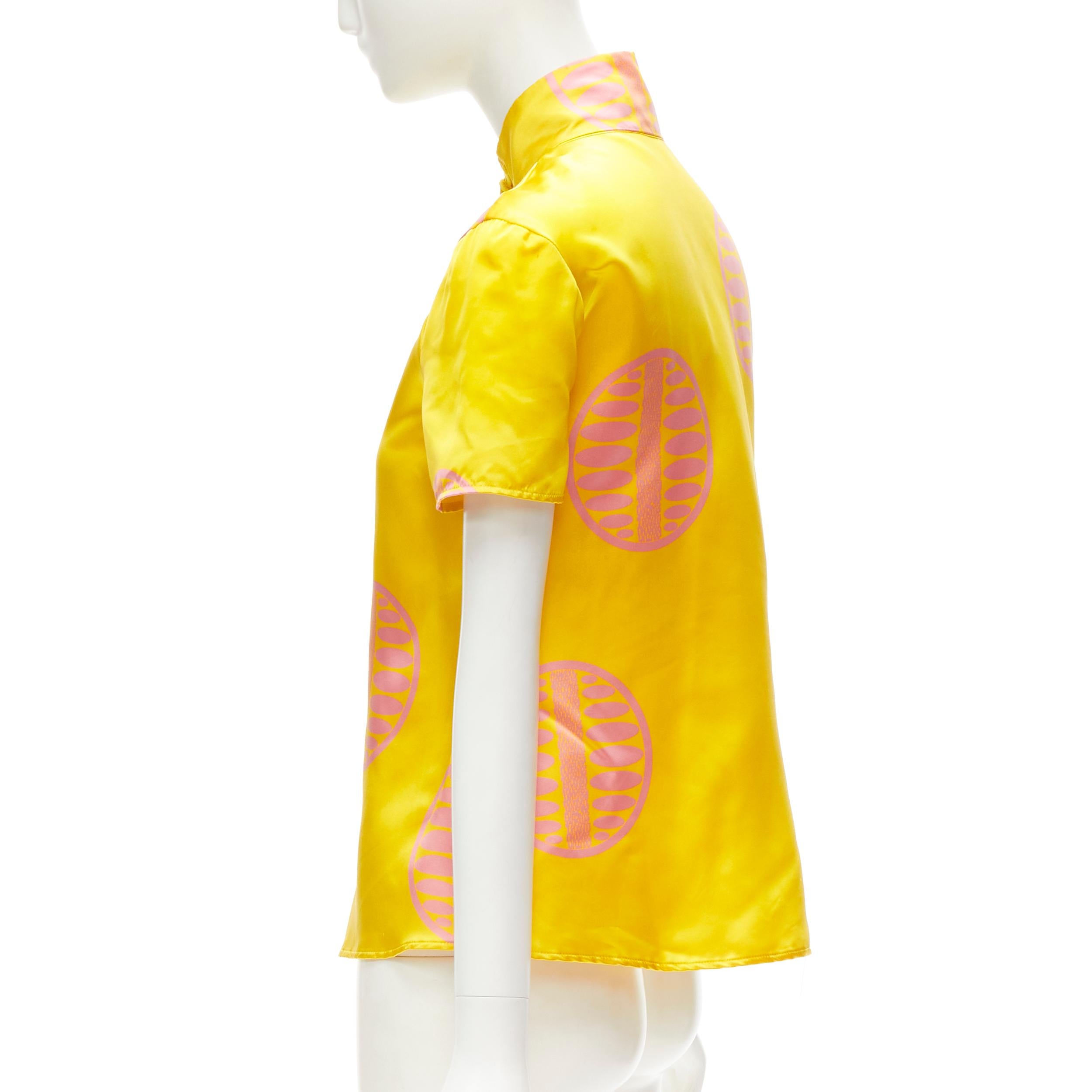 MIU MIU 100% silk yellow pink print Chinoiserie button cheongsam shirt IT38 XS 2