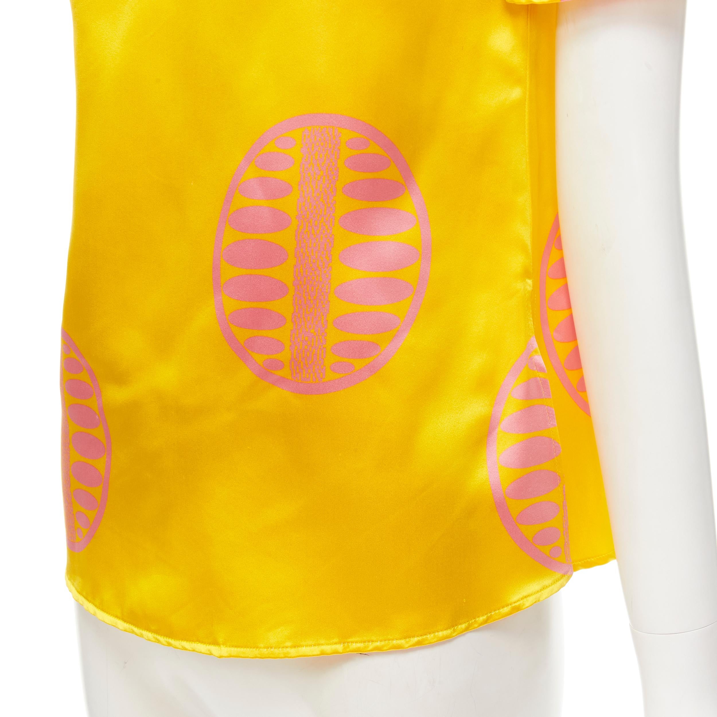 MIU MIU 100% silk yellow pink print Chinoiserie button cheongsam shirt IT38 XS 3