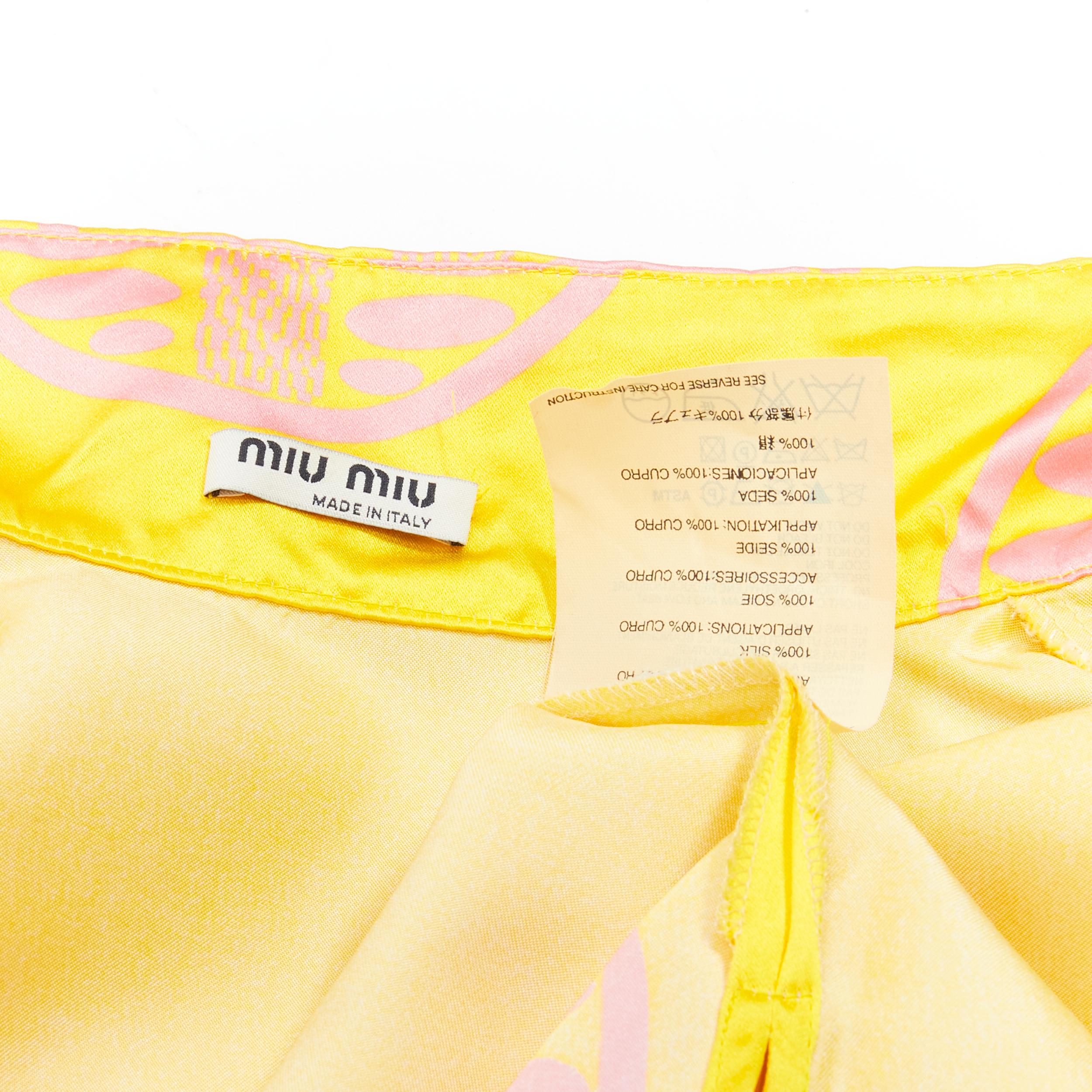 MIU MIU 100% silk yellow pink print Chinoiserie button cheongsam shirt IT38 XS 5