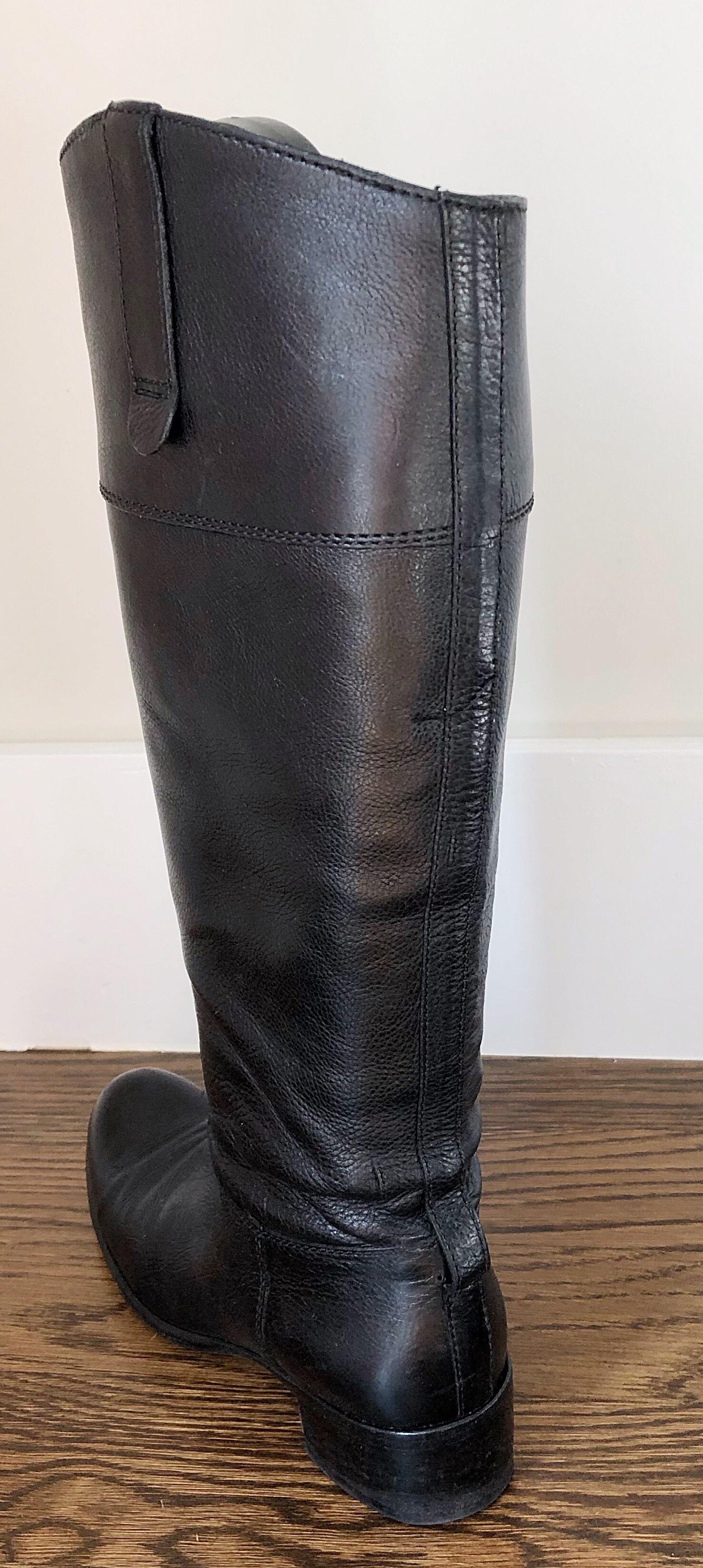 Women's MIU MIU 1990s Size 37 / 7 Black Leather Vintage Moto Boots w/ Removable Buckle