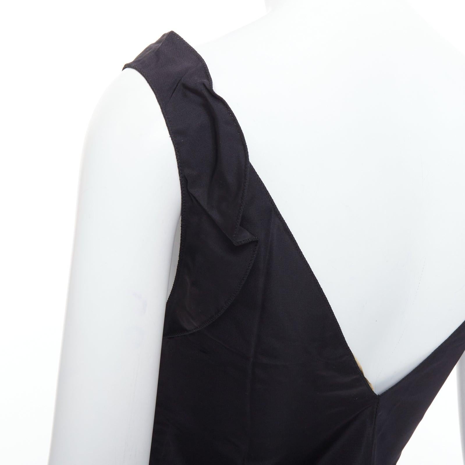 MIU MIU 1990s Vintage black silk blend ruffle strap V back dress IT38 XS 3