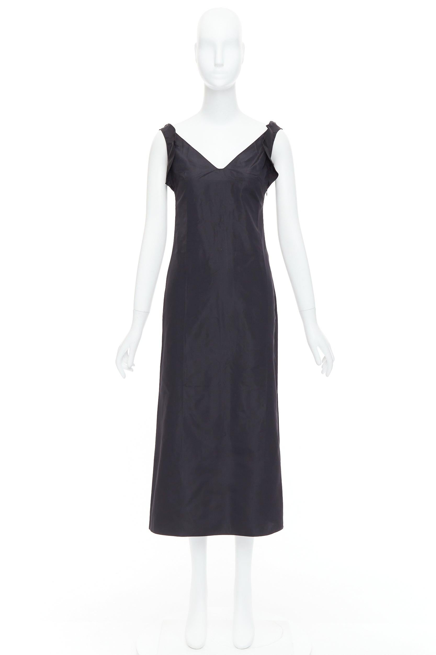 MIU MIU 1990s Vintage black silk blend ruffle strap V back dress IT38 XS 5