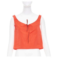 MIU MIU 1990s Vintage orange nylon drawstring leather trim cropped tank IT40 S