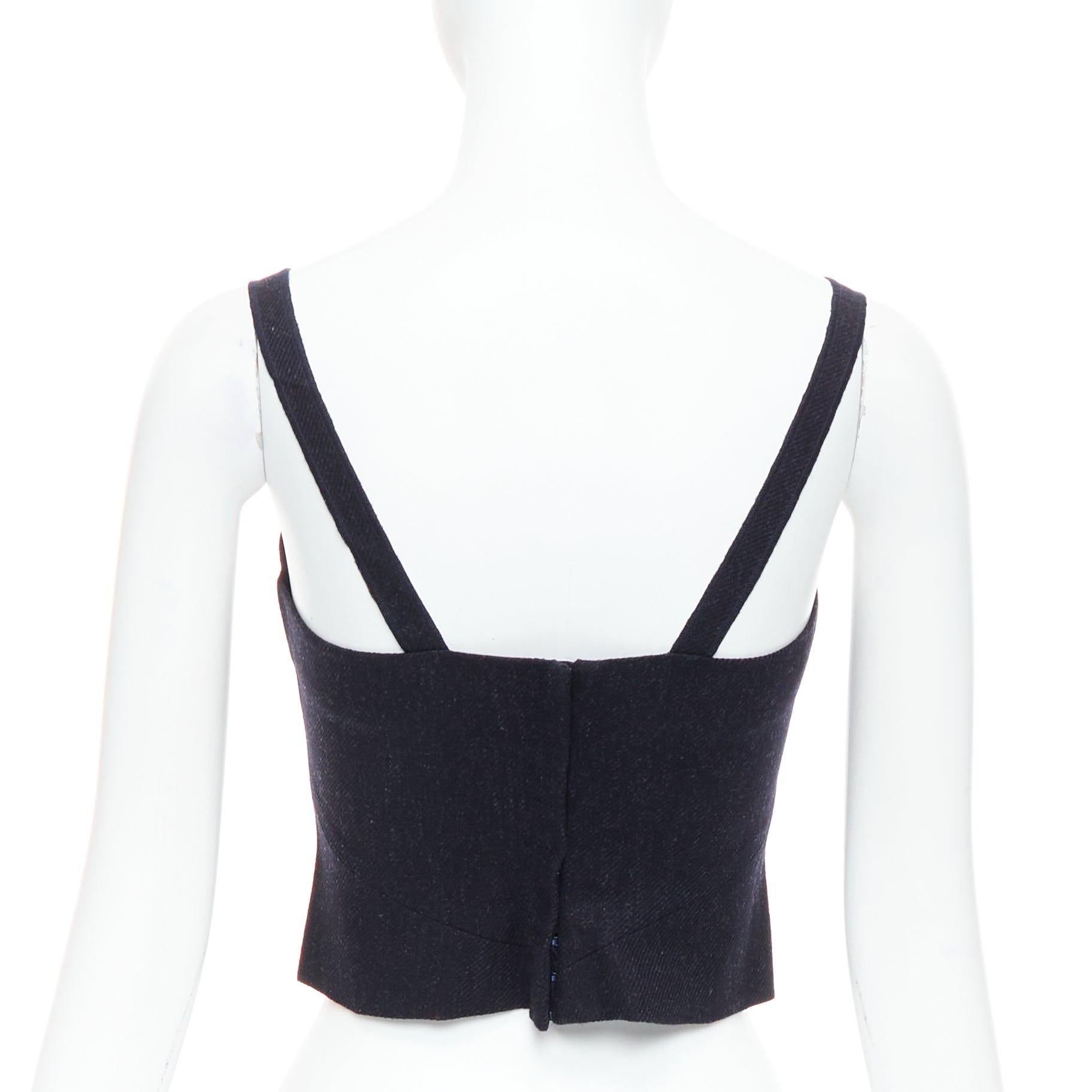Donna MIU MIU 1998 Vintage Runway in pile di lana grigio antracite top bustier IT38 XS in vendita