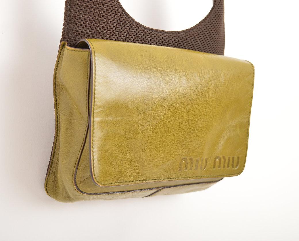 Miu Miu 1999 Olive Green Leather y2k Tactical Messenger Body Bag