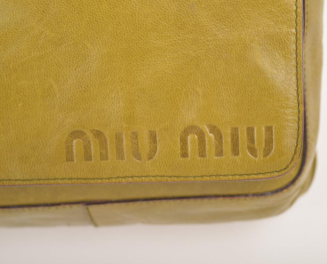 Women's or Men's Miu Miu 1999 Olive Green Leather y2k Tactical Messenger Body Bag 