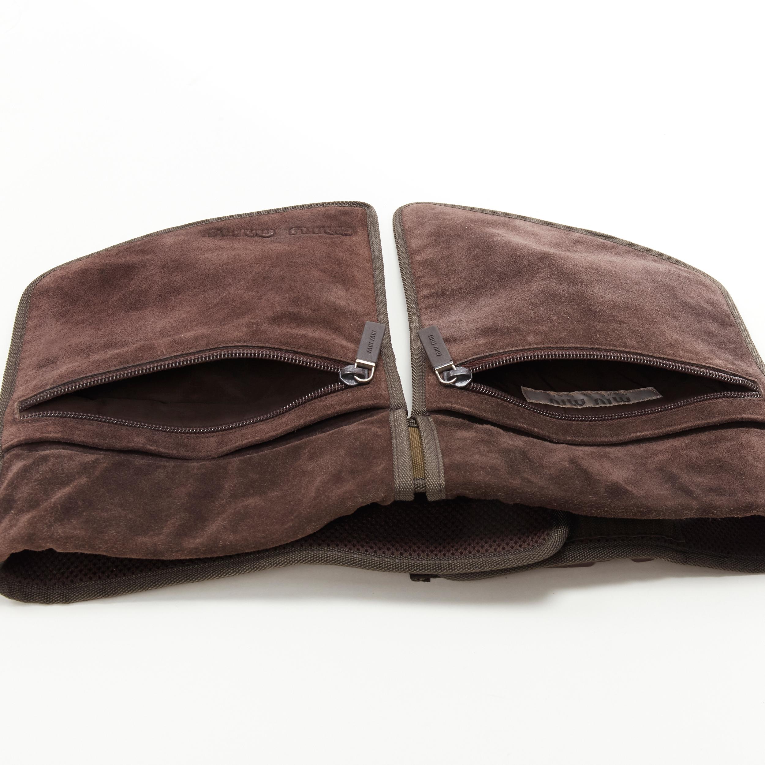 MIU MIU 1999 Runway brown suede leather logo emboss waist belt bag In Good Condition In Hong Kong, NT