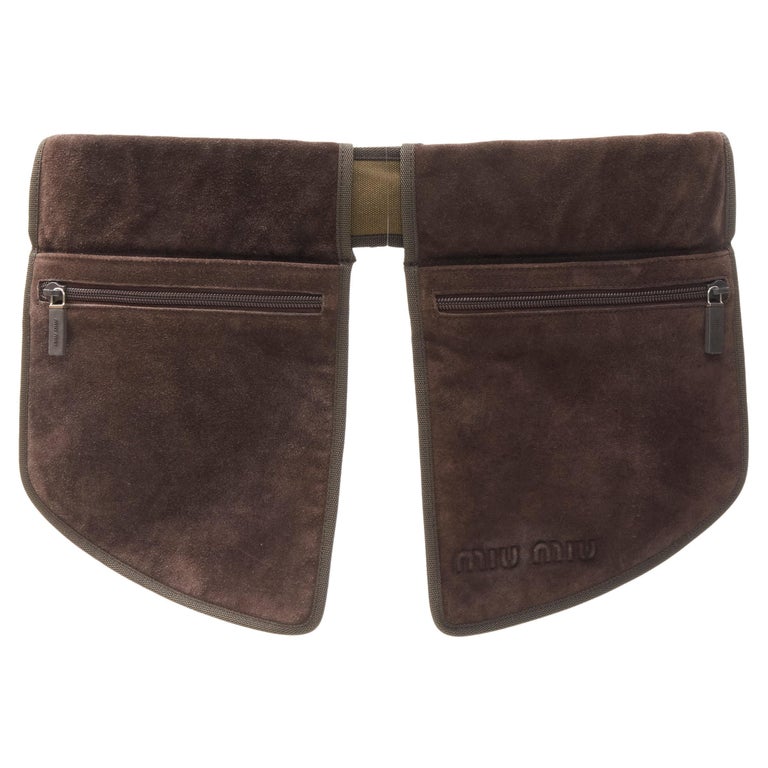 MIU MIU 1999 Runway brown suede leather logo emboss waist belt bag at  1stDibs