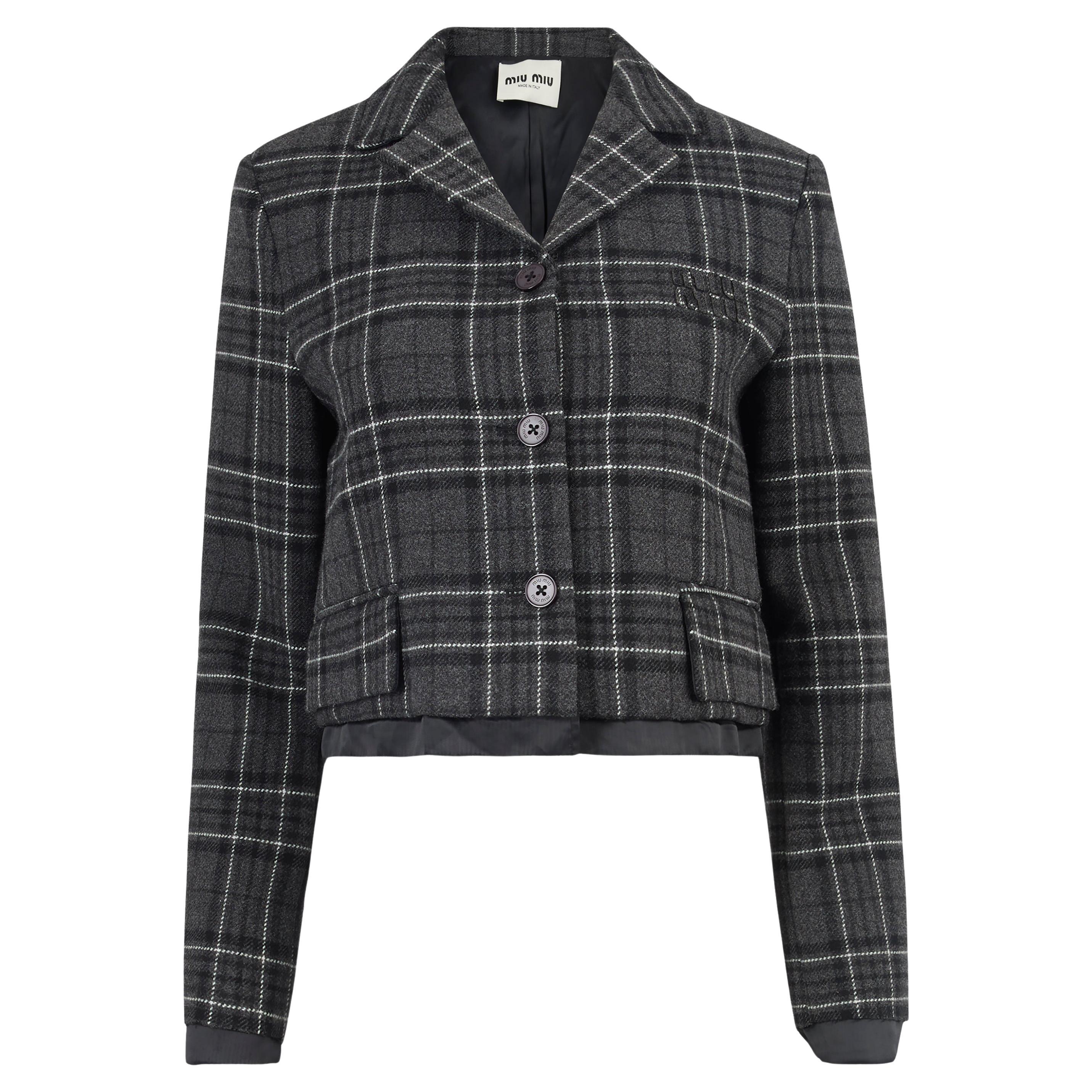 Miu Miu 2000's Grey Wool Cropped Jacket For Sale