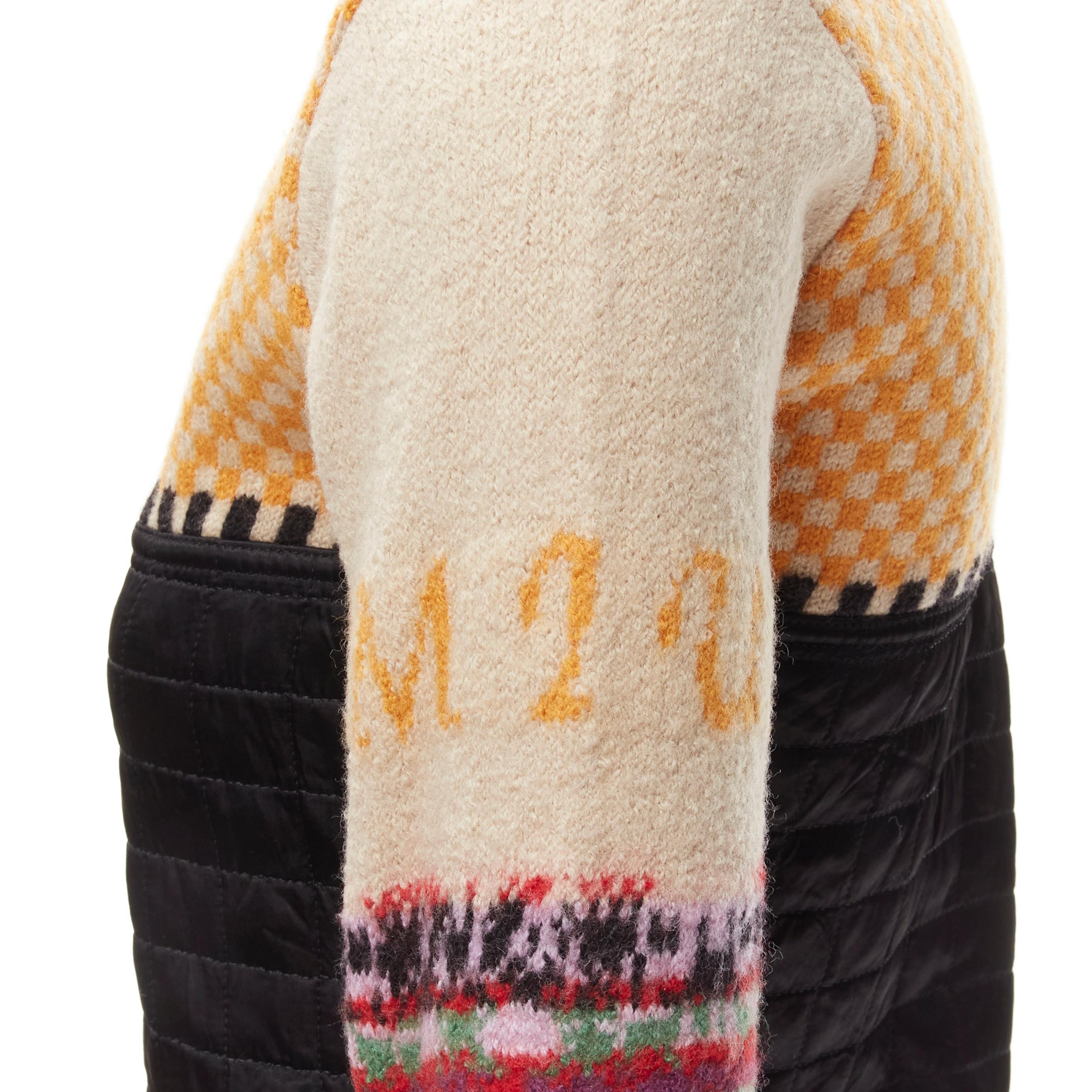 MIU MIU 2001 Vintage Runway wool logo abstract print quilted jacket IT40 S
Reference: TGAS/C01991
Brand: Miu Miu
Designer: Miuccia Prada
Collection: Fall 2001 Look 18 - Runway
Material: Wool, Fabric
Color: Multicolour, Black
Pattern: