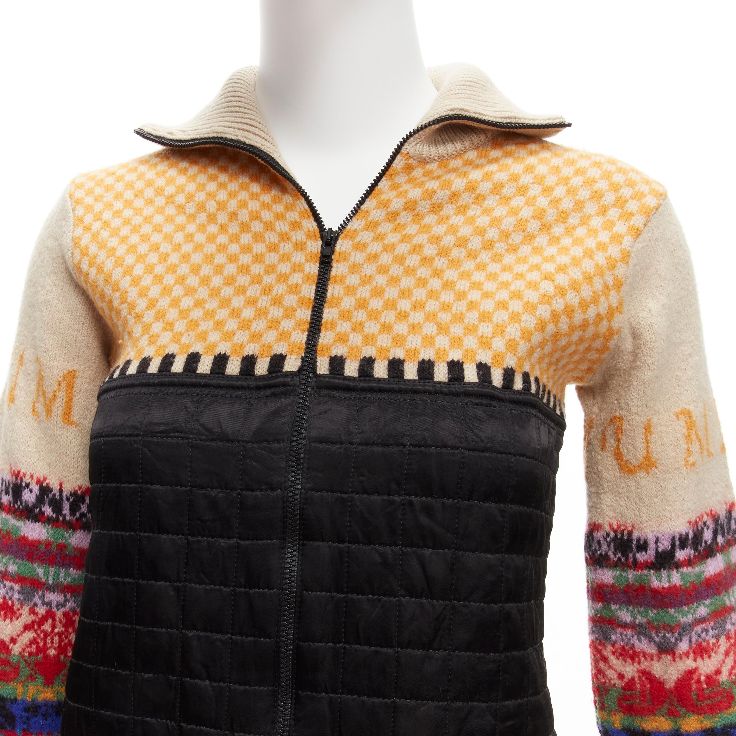 MIU MIU 2001 Vintage Runway wool logo abstract print quilted jacket IT40 S For Sale 4