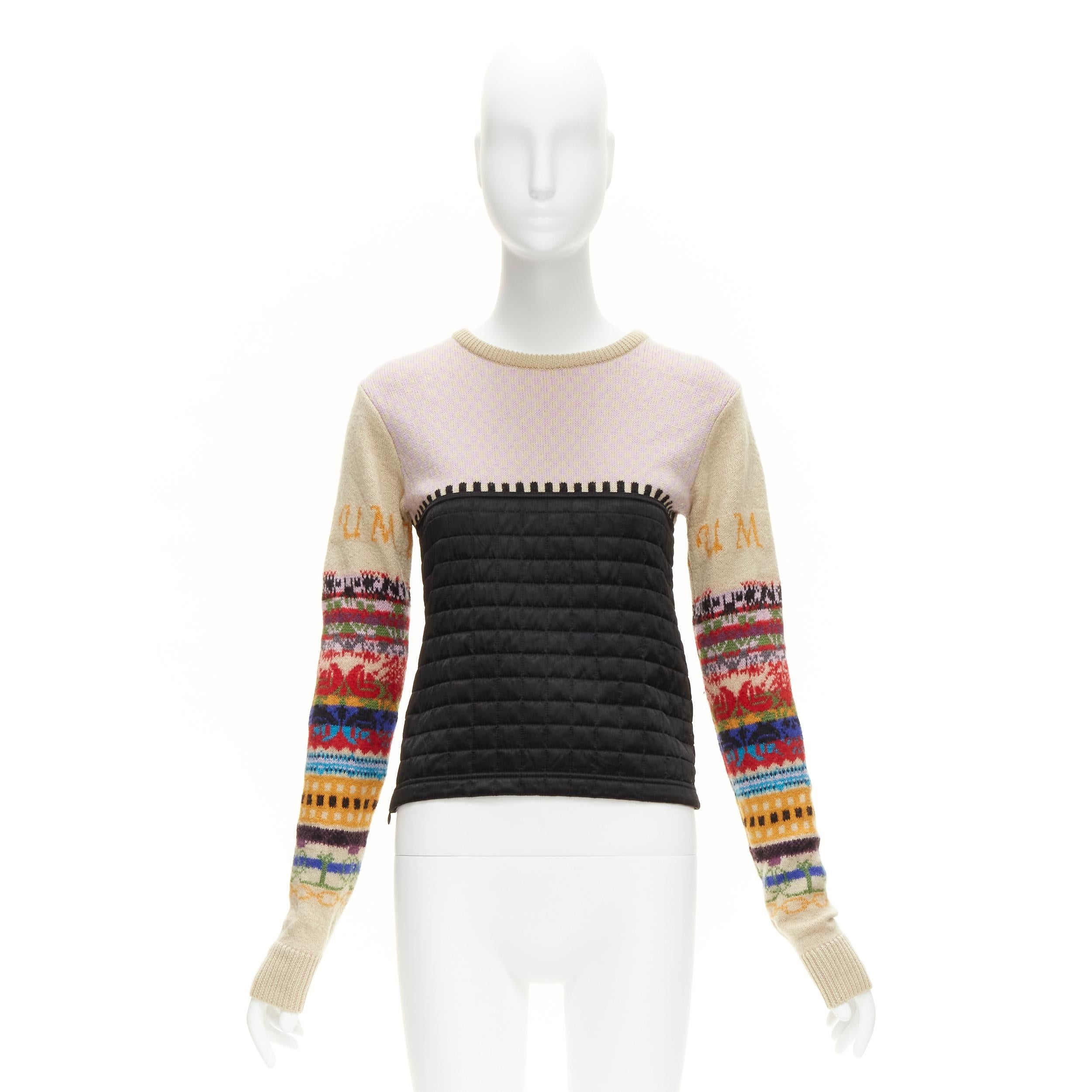 MIU MIU 2002 Vintage Look 16 colorful wool sleeve quilted nylon sweater IT40 7