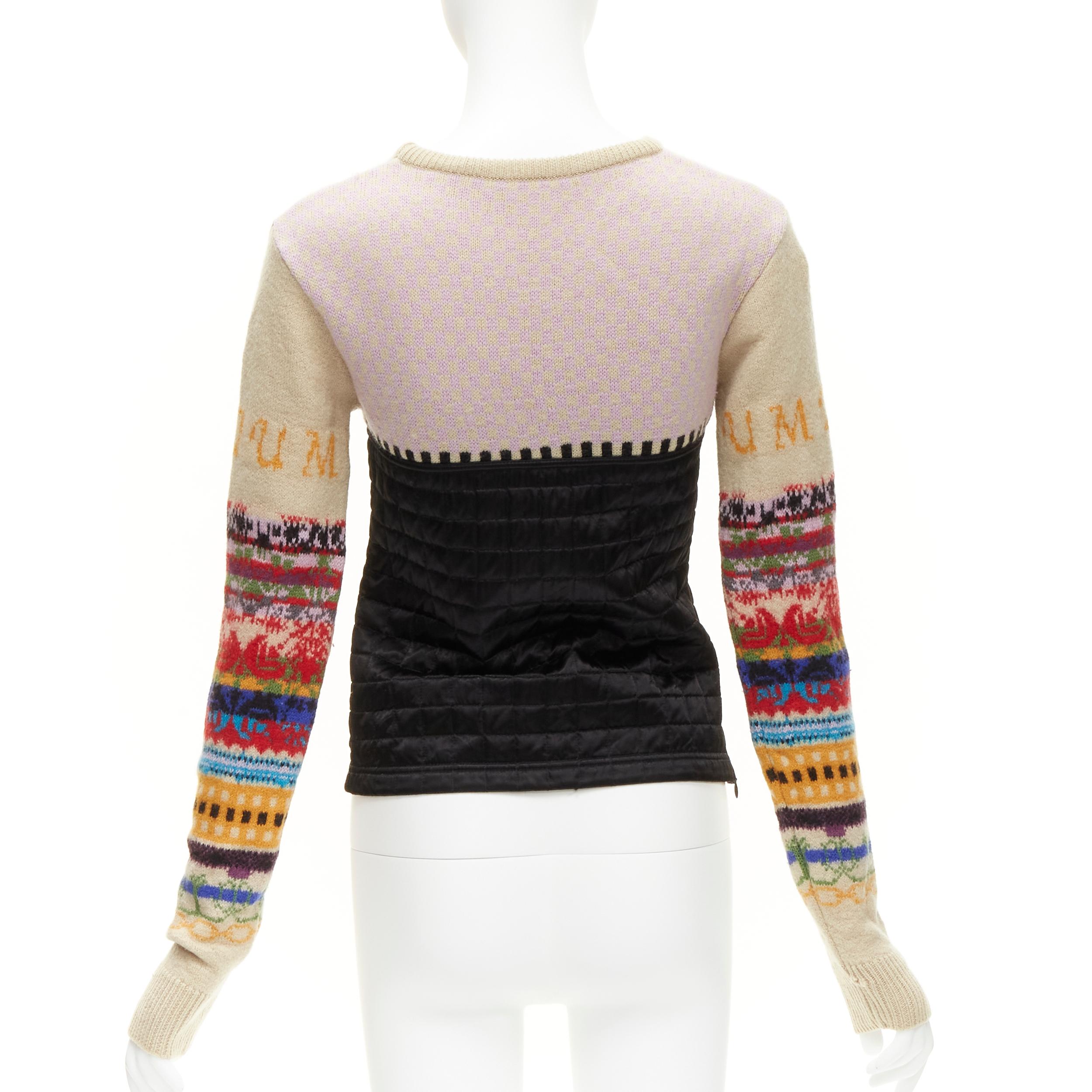 Women's MIU MIU 2002 Vintage Look 16 colorful wool sleeve quilted nylon sweater IT40