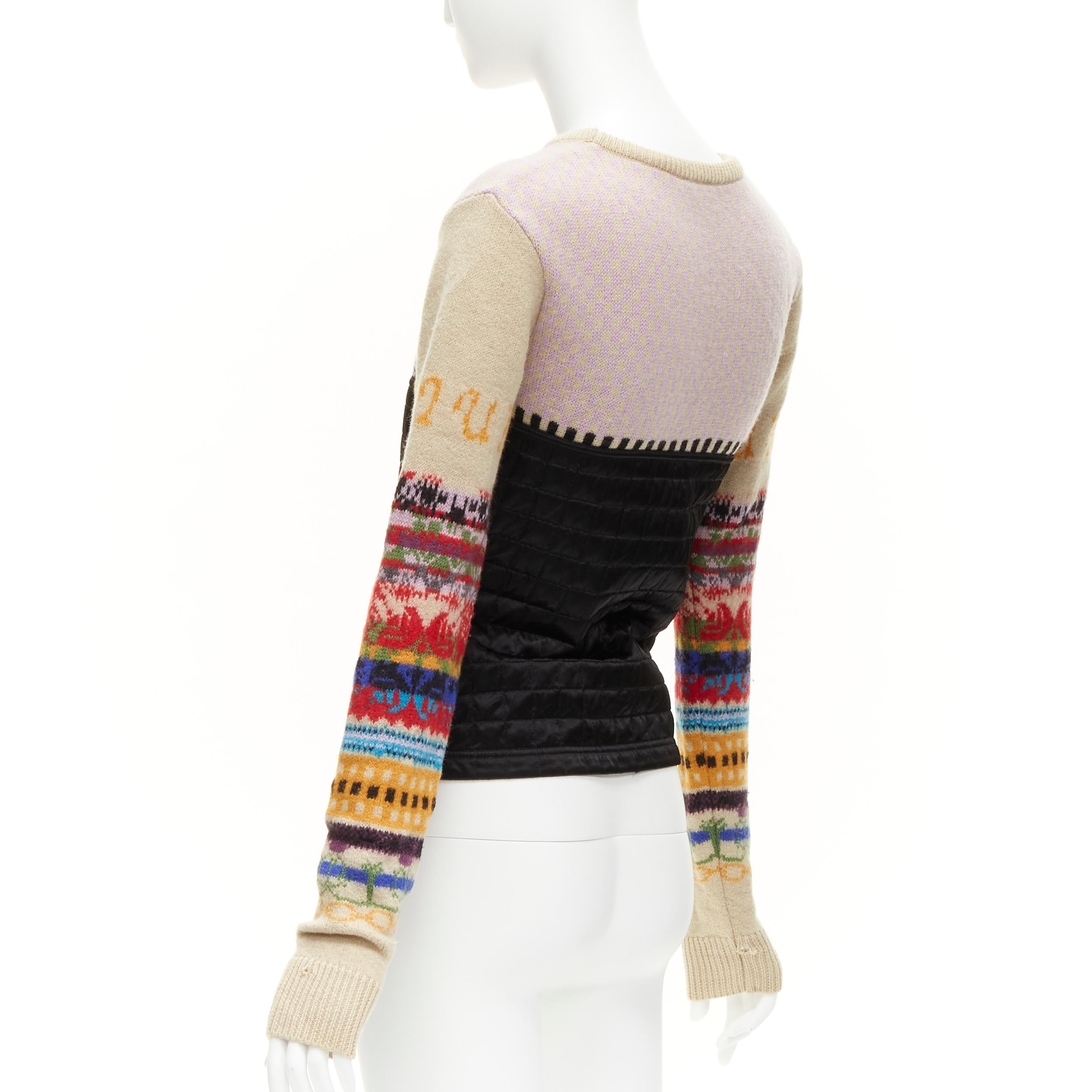 MIU MIU 2002 Vintage Look 16 colorful wool sleeve quilted nylon sweater IT40 1