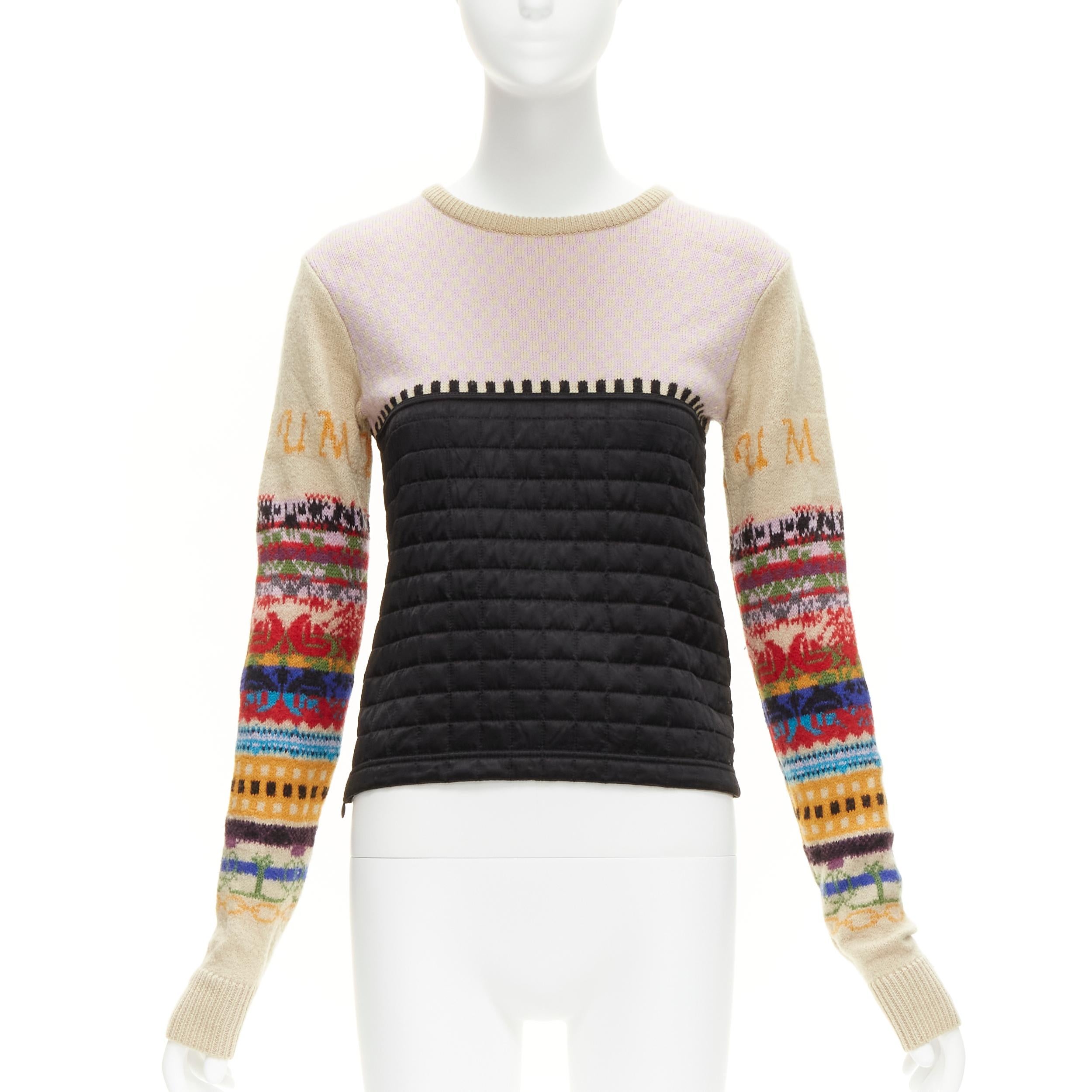 MIU MIU 2002 Vintage Look 16 colorful wool sleeve quilted nylon sweater IT40