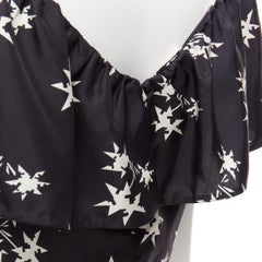 MIU MIU 2007 black 100% silk star print cape sleeves bateau mini dress IT42 M