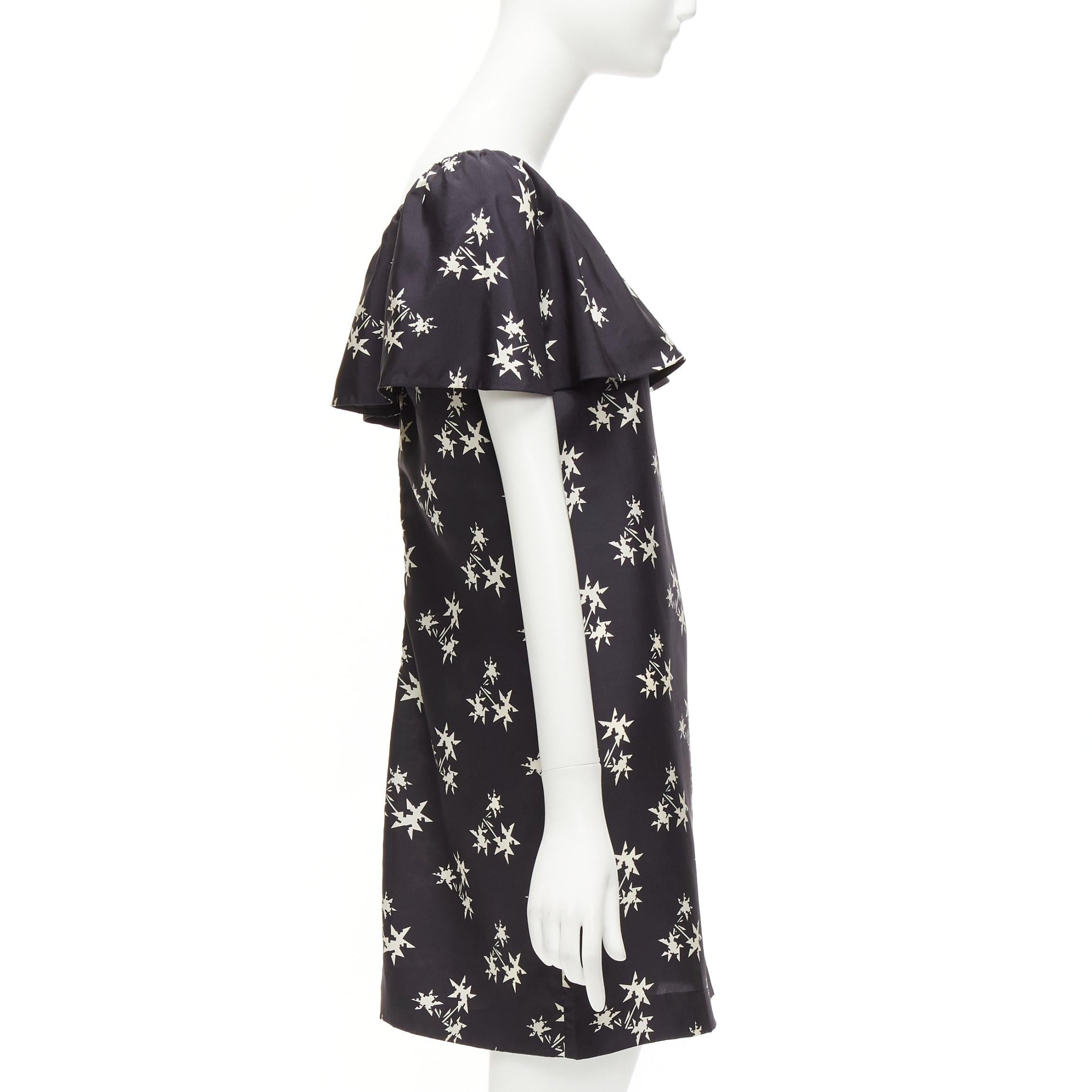Women's MIU MIU 2007 black 100% silk star print cape sleeves bateau mini dress IT42 M For Sale