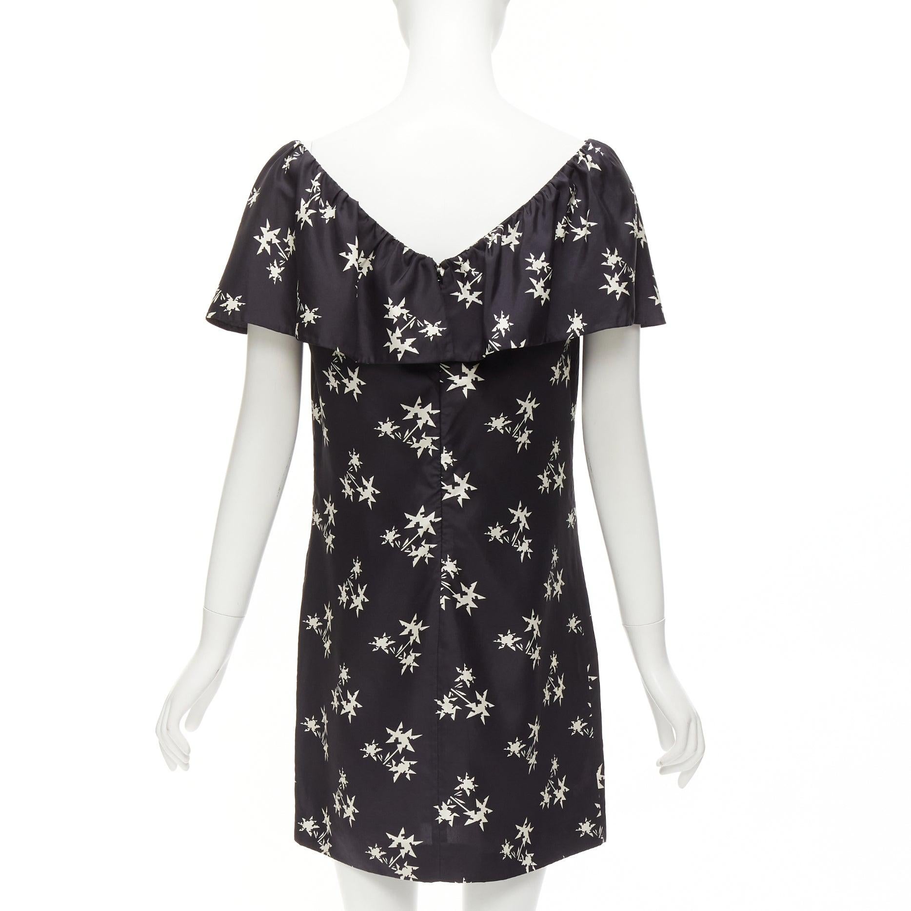 Women's MIU MIU 2007 black 100% silk star print cape sleeves bateau mini dress IT42 M For Sale