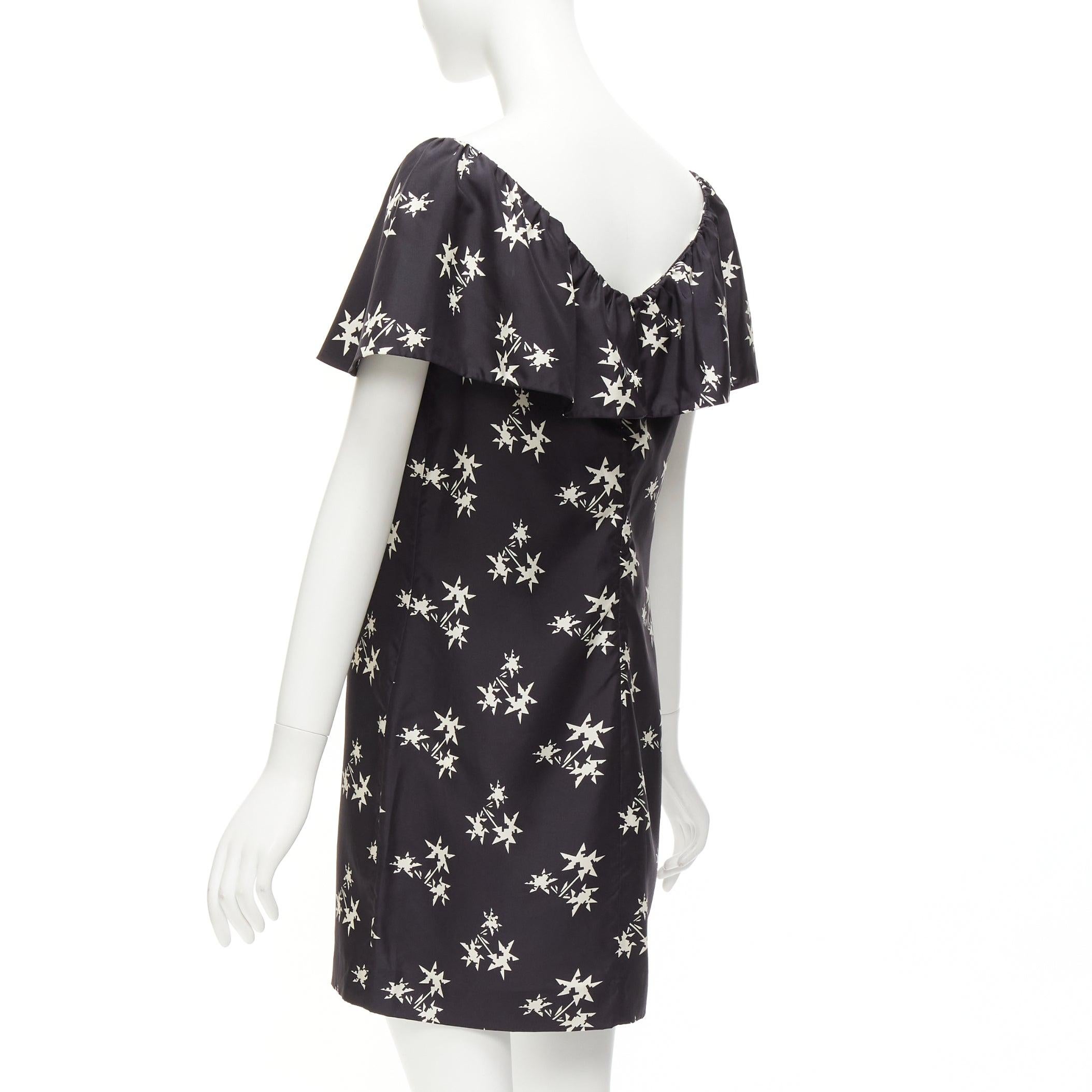 MIU MIU 2007 black 100% silk star print cape sleeves bateau mini dress IT42 M For Sale 1