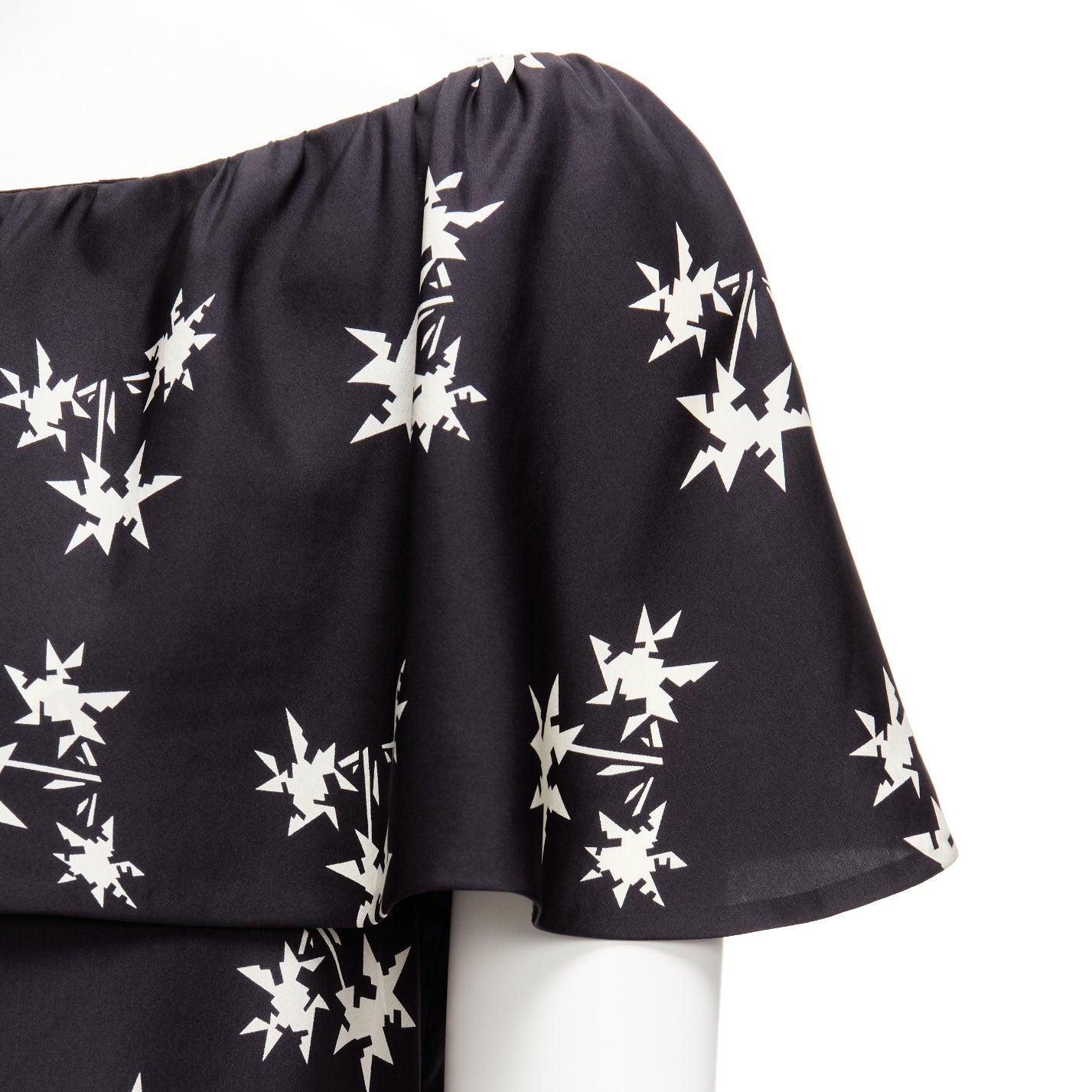 MIU MIU 2007 black 100% silk star print cape sleeves bateau mini dress IT42 M For Sale 2