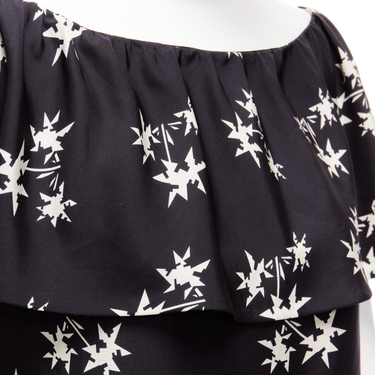 MIU MIU 2007 black 100% silk star print cape sleeves bateau mini dress IT42 M For Sale 4