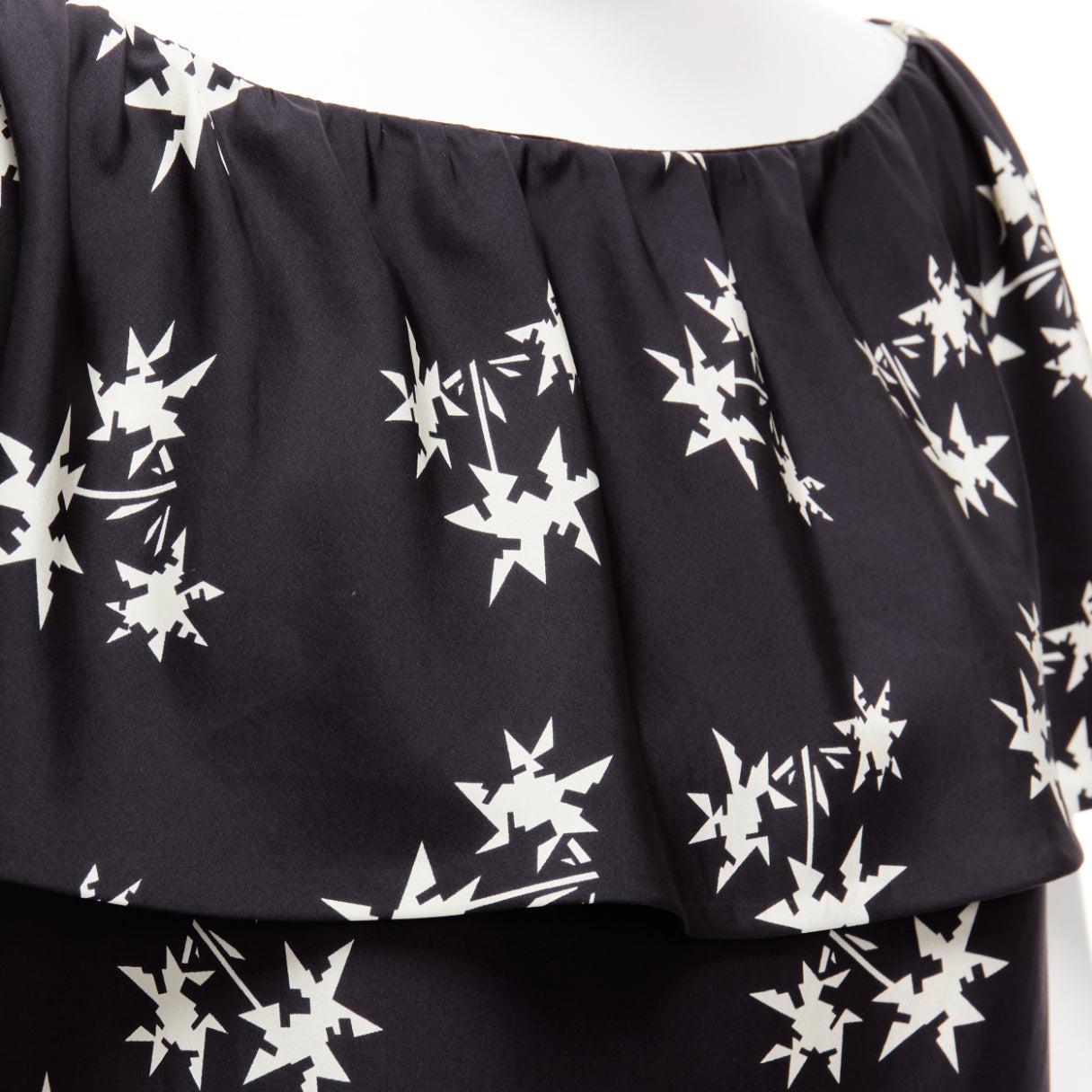 MIU MIU 2007 black 100% silk star print cape sleeves bateau mini dress IT42 M For Sale 3