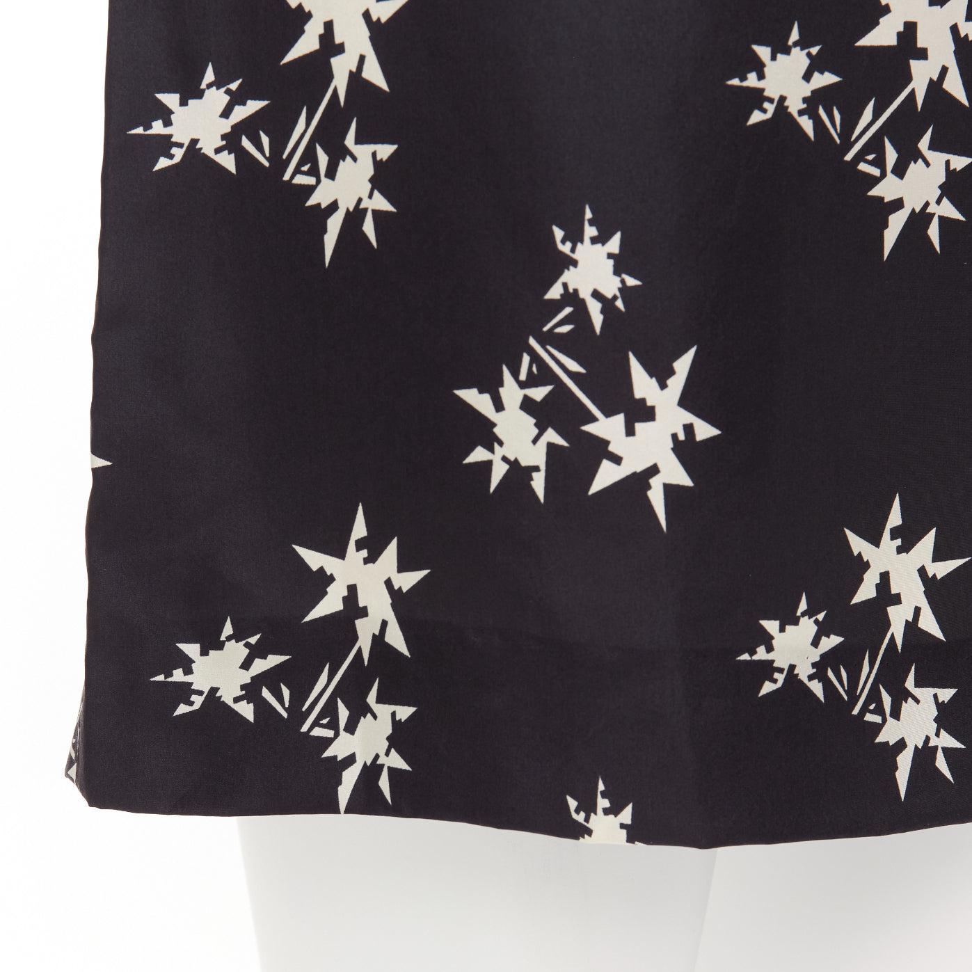 MIU MIU 2007 black 100% silk star print cape sleeves bateau mini dress IT42 M For Sale 5