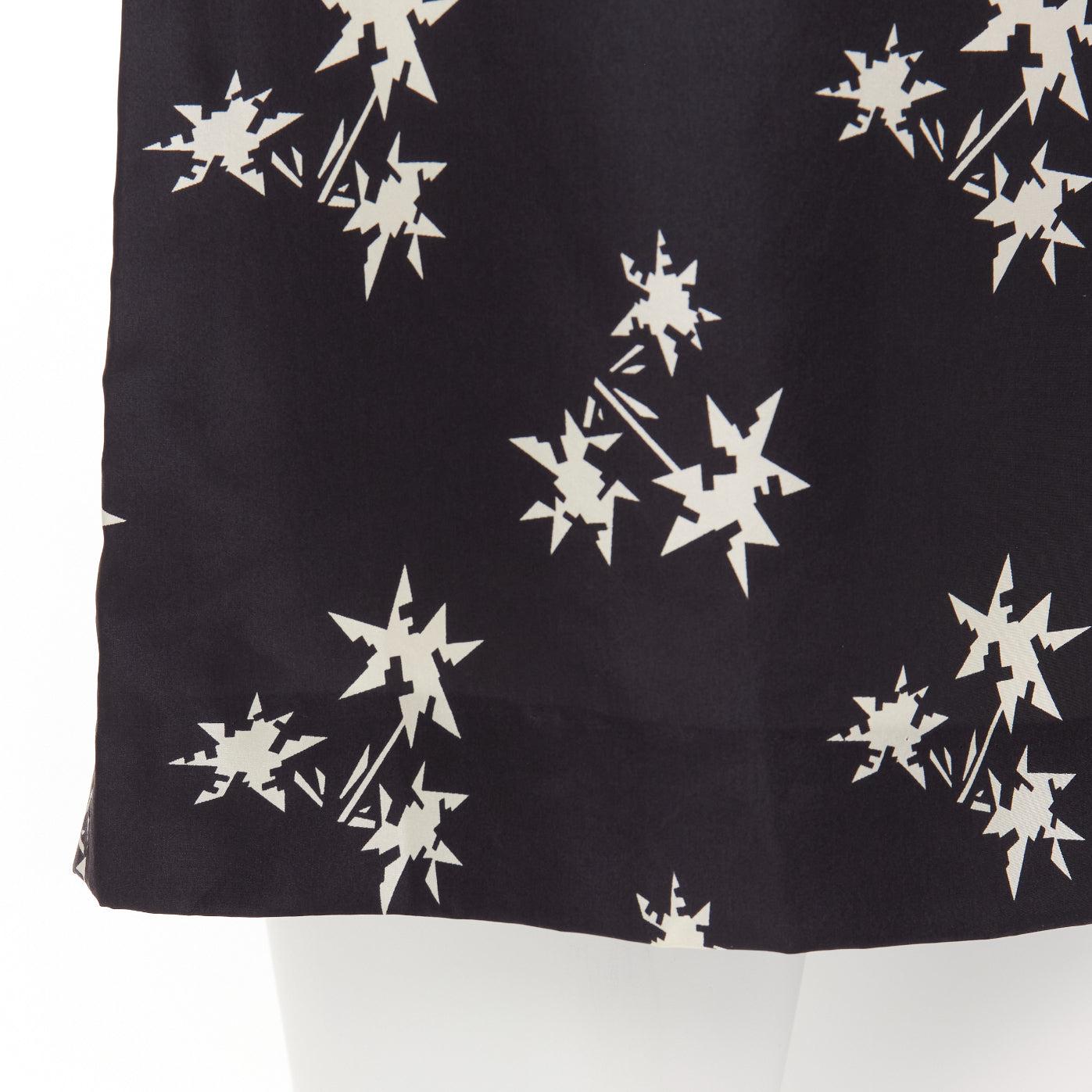 MIU MIU 2007 black 100% silk star print cape sleeves bateau mini dress IT42 M For Sale 4