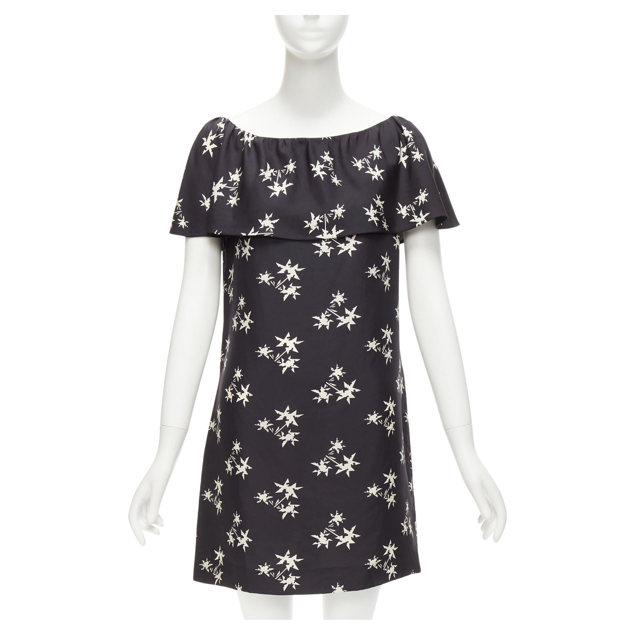 MIU MIU 2007 black 100% silk star print cape sleeves bateau mini dress IT42 M For Sale