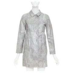 MIU MIU 2007 grey crackled lambskin leather A-line long coat IT38 XS